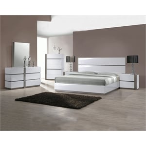 Maklaine 5-Drawer Contemporary Wood Chest in Gloss White/Gray