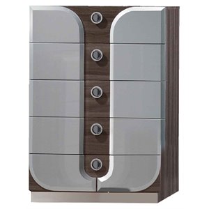 Maklaine 30.1&quot 5-drawer Contemporary Wood Chest in Silver Finish