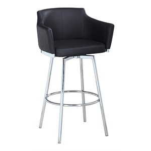 Maklaine 40.4&quot Modern Club Bar Stool with Memory Swivel in Black