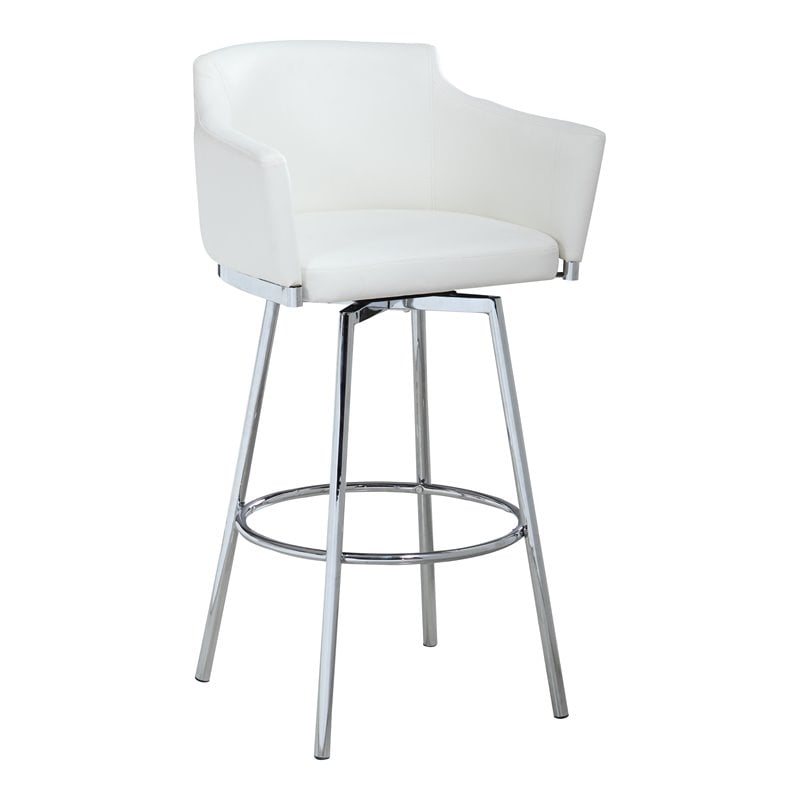 Maklaine Faux Leather Bar Stool Chair in White - Rotating Semi-circle Seat