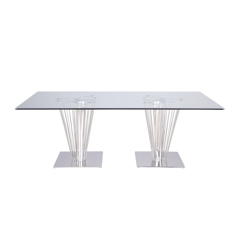 maklaine rectangular contemporary steel and glass dining table in clear
