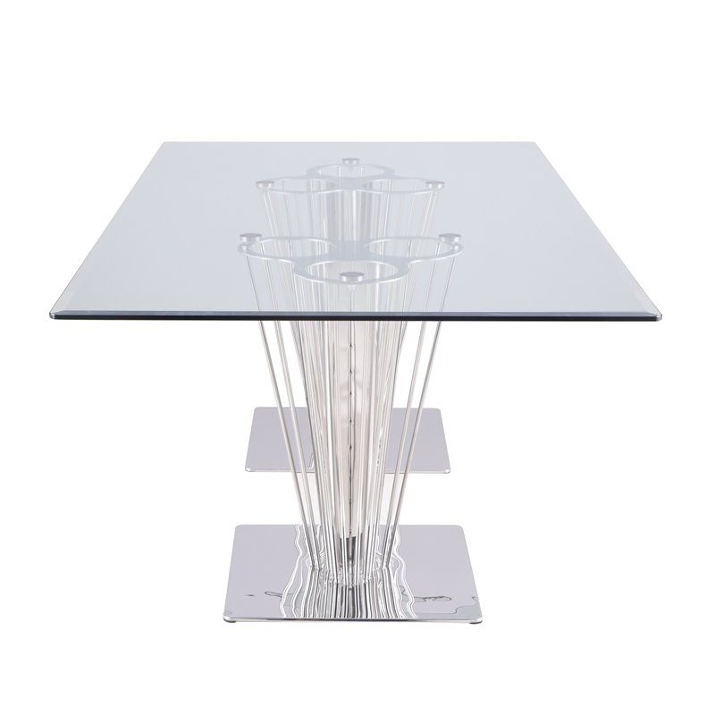 maklaine rectangular contemporary steel and glass dining table in clear