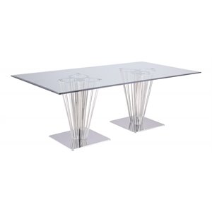 Maklaine Rectangular Contemporary Steel and Glass Dining Table in Clear