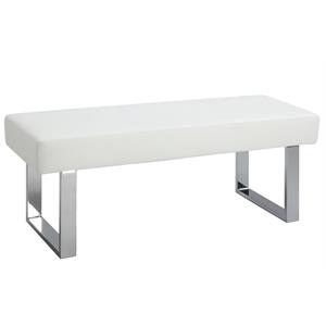 Maklaine White Faux Leather Backless Long Bench with Stainless Steel Legs