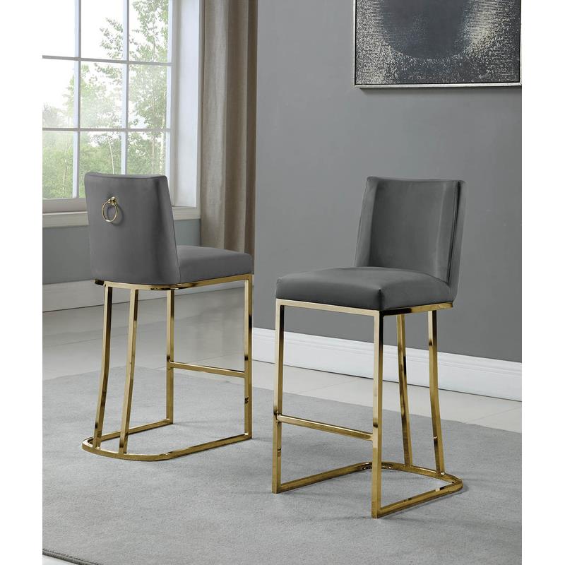 Maklaine Velvet Counter Height Chairs-Dark Gray Velvet & Gold Chrome (Set of 2)