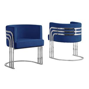 maklaine navy blue velvet accent barrel leisure chair with silver chrome legs