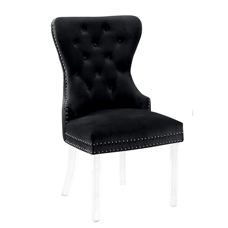 Maklaine Tufted Black Velvet Side Chairs with Clear Acrylic Legs (Set of 2)