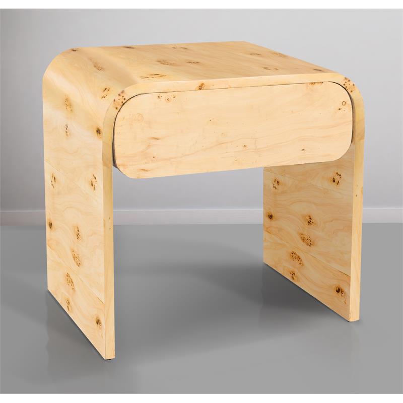 Maklaine Mid-Century Solid Ash Burl Finish Wooden Night Stand