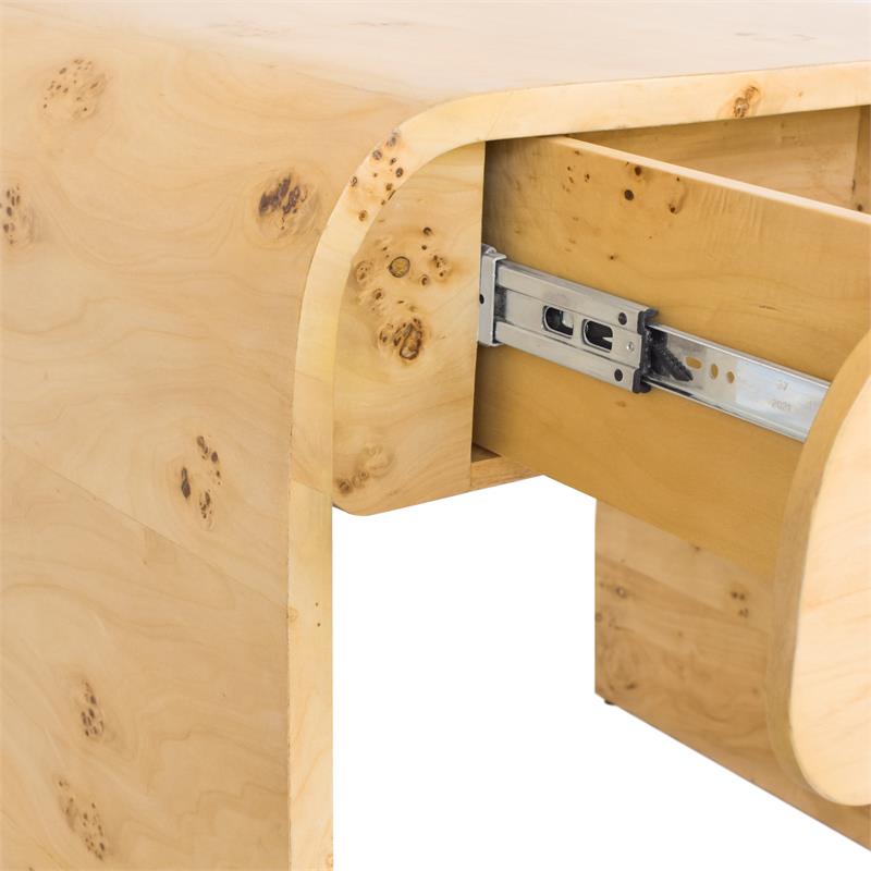 Maklaine Mid-Century Solid Ash Burl Finish Wooden Night Stand