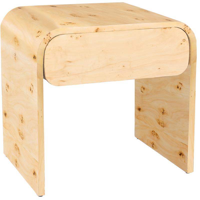 Maklaine Mid-Century Solid Ash Burl Finish Wooden Night Stand