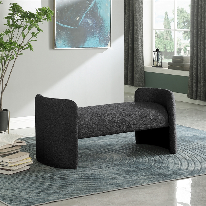 Maklaine Modern / Contemporary Black Finish Boucle Fabric Bench