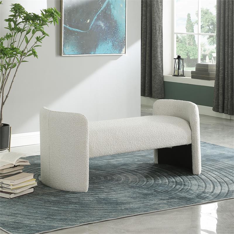 Maklaine Modern / Contemporary Cream Finish Boucle Fabric Bench
