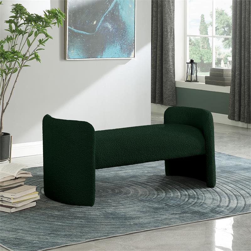 Maklaine Modern / Contemporary Green Finish Boucle Fabric Bench