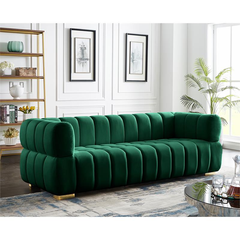 Maklaine Contemporary Velvet Sofa with 2 Sets of Legs in Green