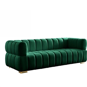 Maklaine Contemporary Velvet Sofa with 2 Sets of Legs in Green