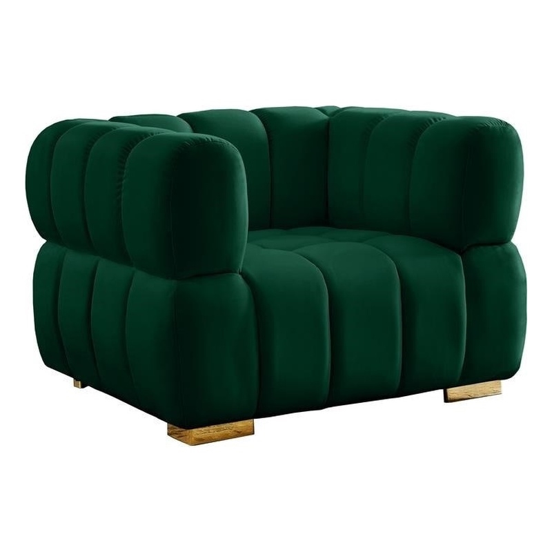 Maklaine Contemporary Velvet Chair with 2 Sets of Legs in Green