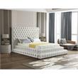 Maklaine Modern / Contemporary Cream Finish Velvet Queen Bed