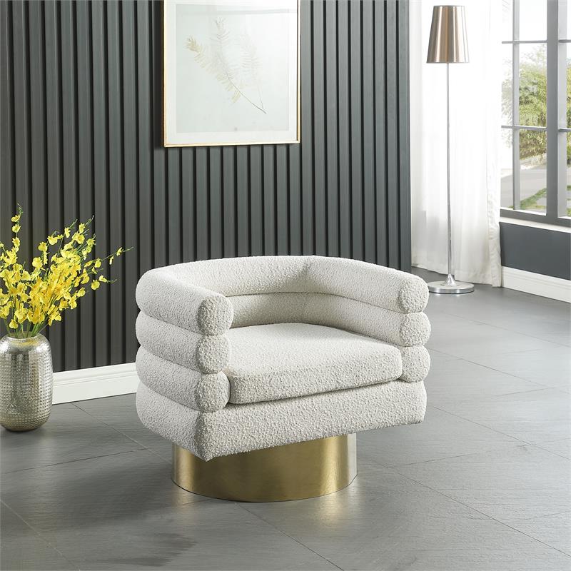 Maklaine Contemporary Boucle Fabric Swivel Accent Chair in Cream