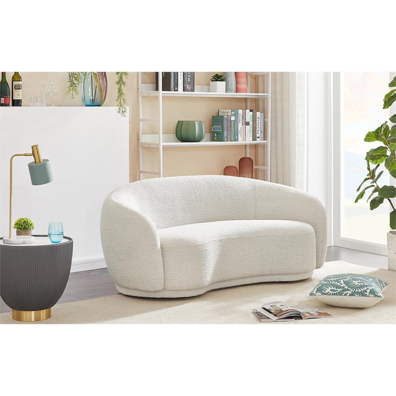 Maklaine Contemporary Boucle Fabric Loveseat With Rounded Back in Cream
