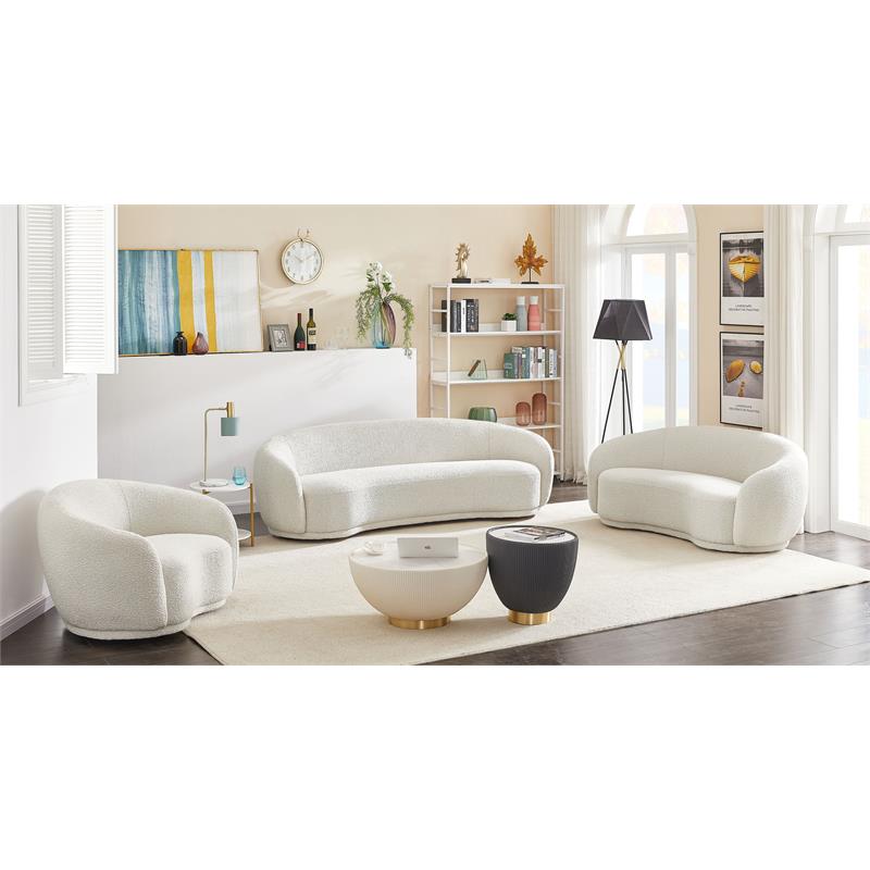 Maklaine Contemporary Boucle Fabric Loveseat With Rounded Back in Cream