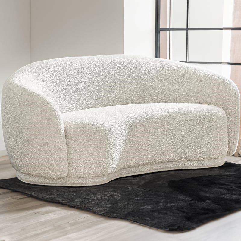 Maklaine Contemporary Boucle Fabric Loveseat With Rounded Back in Cream