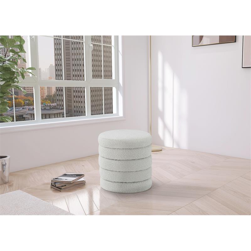 Maklaine Contemporary Boucle Fabric Ottoman/Stool in Rich Cream