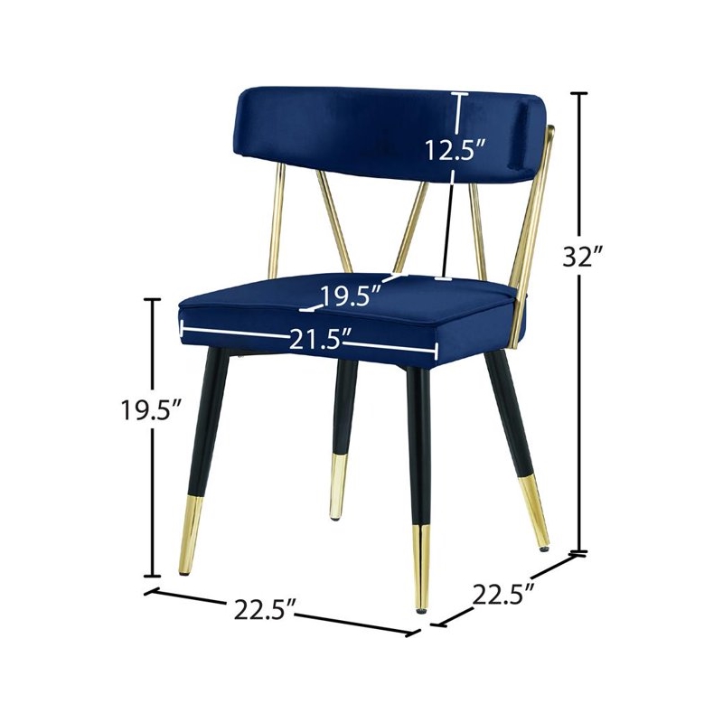 Maklaine Contemporary Velvet Dining Chair in Blue (Set of 2)