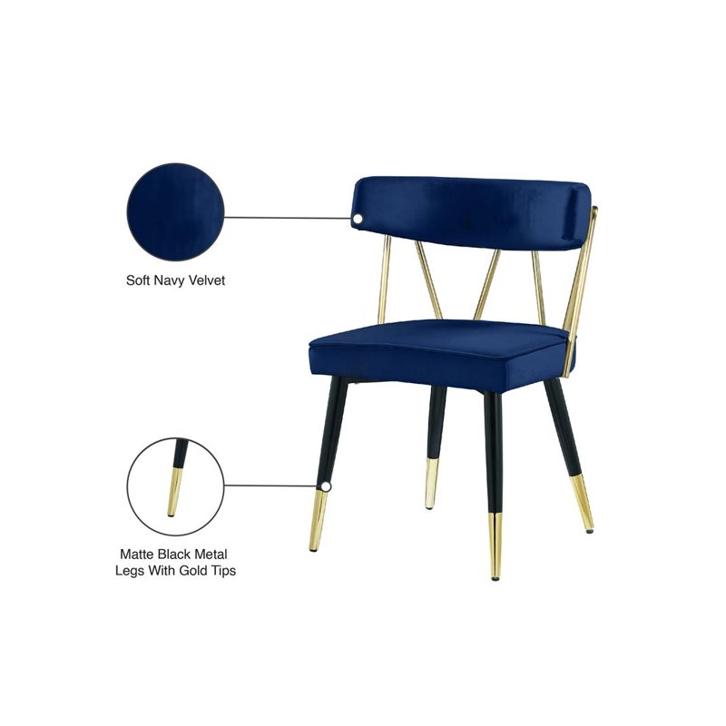 Maklaine Contemporary Velvet Dining Chair in Blue (Set of 2)