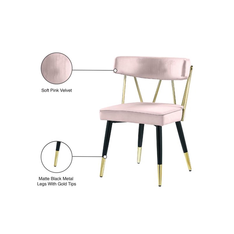 Maklaine Contemporary Velvet Dining Chair in Pink (Set of 2)