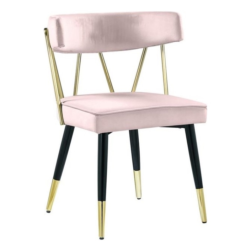 Maklaine Contemporary Velvet Dining Chair in Pink (Set of 2)