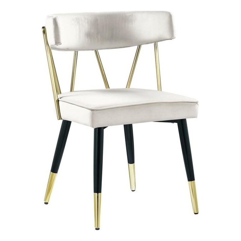 Maklaine Contemporary Velvet Dining Chair in White (Set of 2)