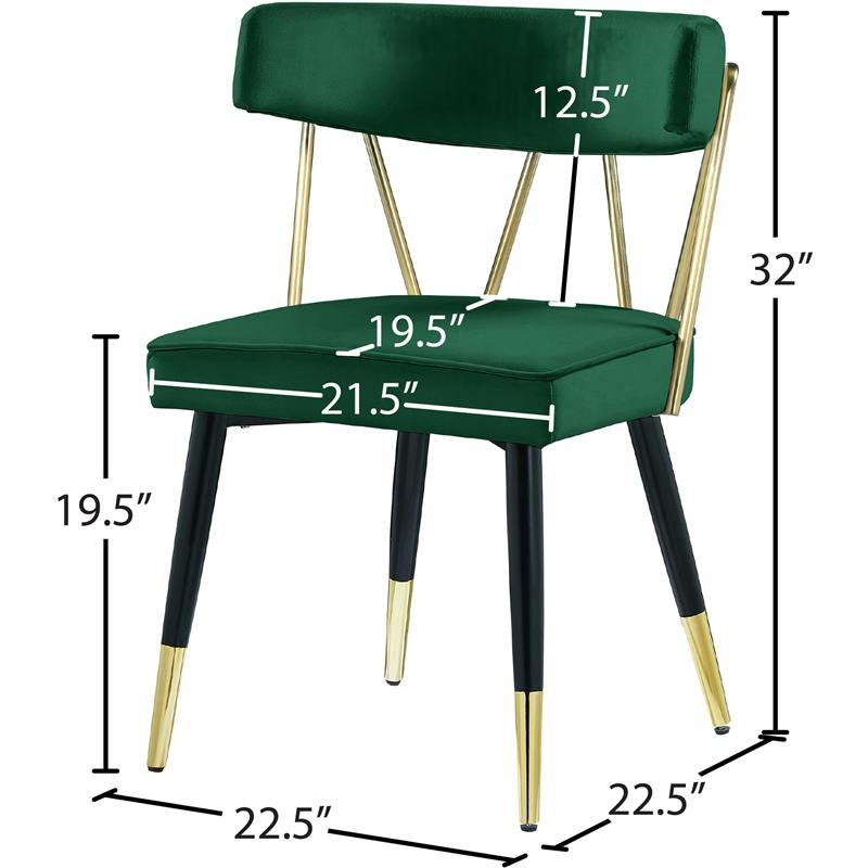 Maklaine Contemporary Velvet Dining Chair in Green (Set of 2)
