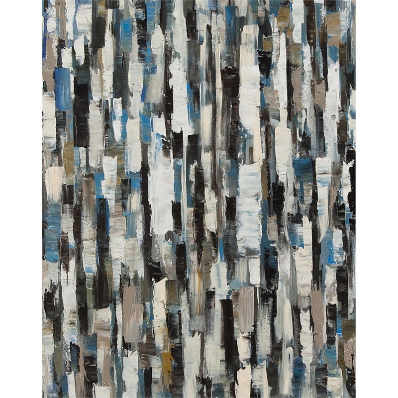 Maklaine Blue Lines Canvas Fabric Wall Art in Black and Brown