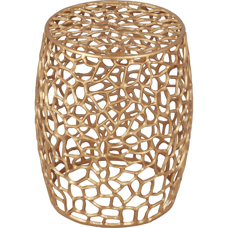 Maklaine Scrollwork Contemporary Solid Aluminum End Table in Rich Gold