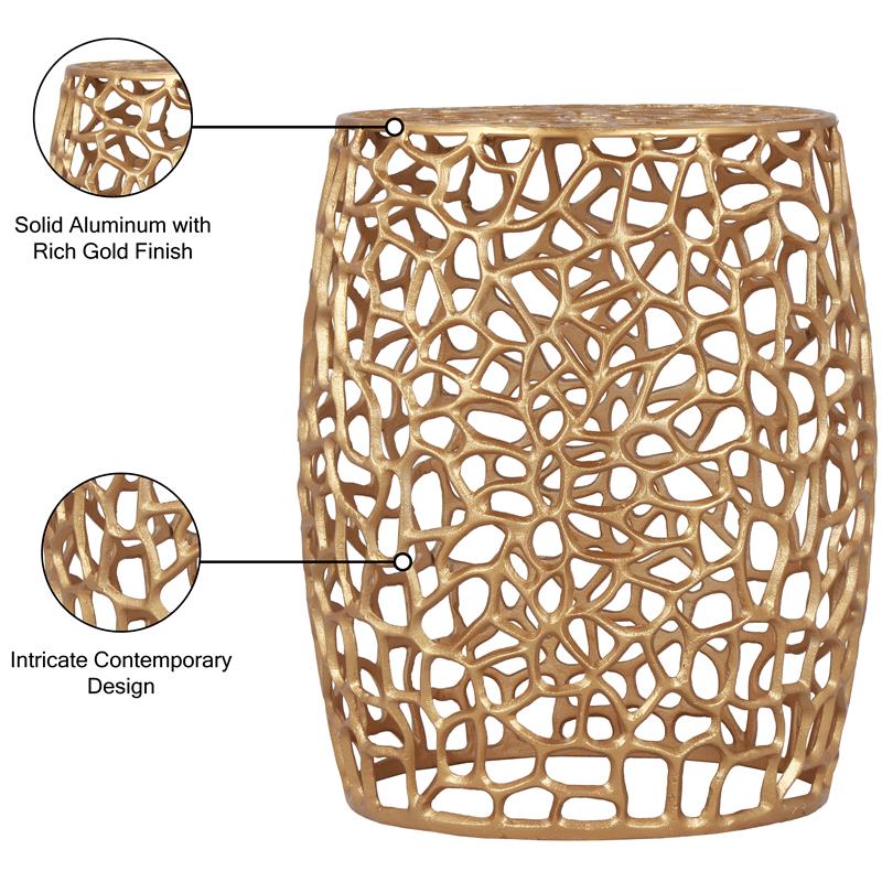 Maklaine Scrollwork Contemporary Solid Aluminum End Table in Rich Gold