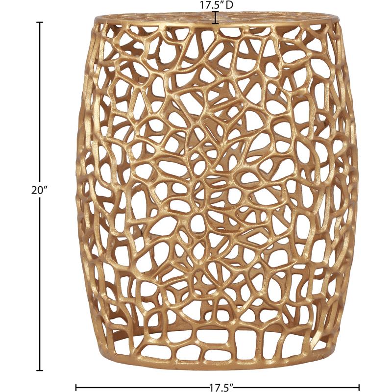 Maklaine Scrollwork Contemporary Solid Aluminum End Table in Rich Gold