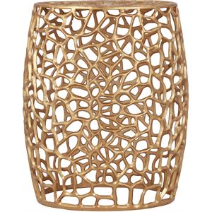 Maklaine Scrollwork Contemporary Solid Aluminum End Table in Rich Gold