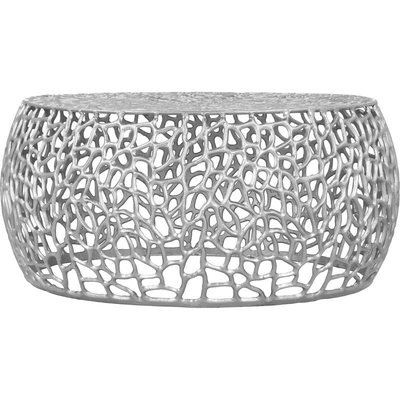 Maklaine Scrollwork Modern Solid Aluminum Coffee Table in Silver