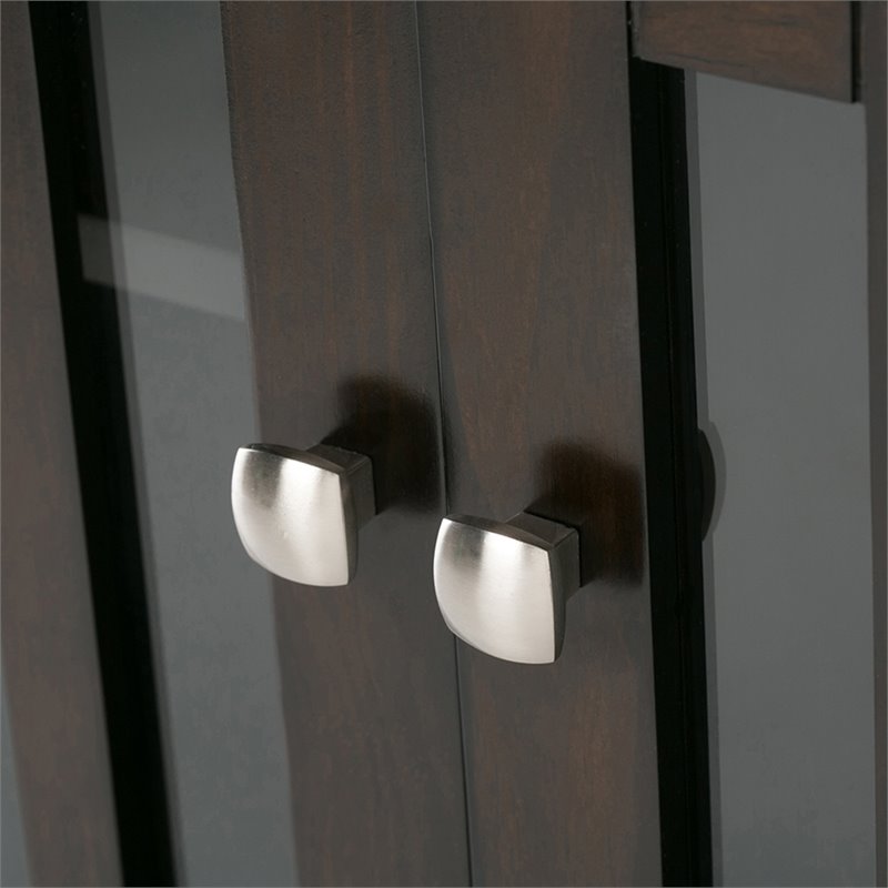 Maklaine Traditional Wood Medium Cabinet with 2 Tempered Glass Doors in Brown