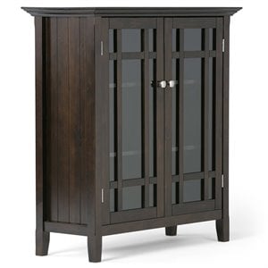 Maklaine Traditional Wood Medium Cabinet with 2 Tempered Glass Doors in Brown