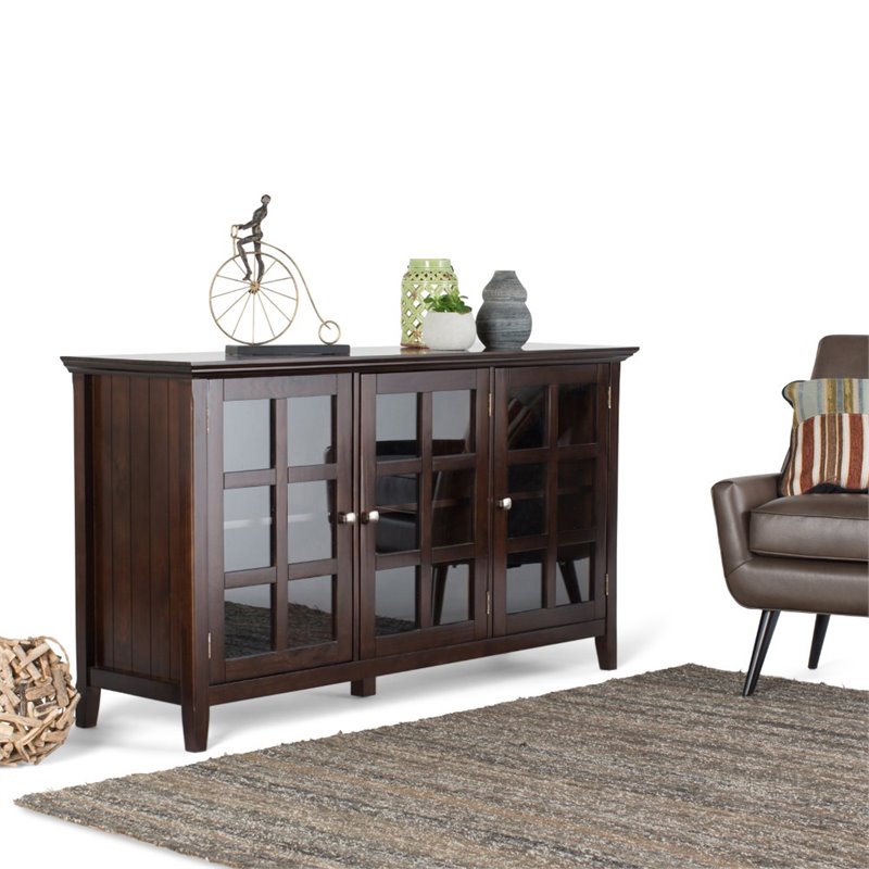Maklaine 3 Doors Transitional Solid Wood Cabinet in Brunette Brown
