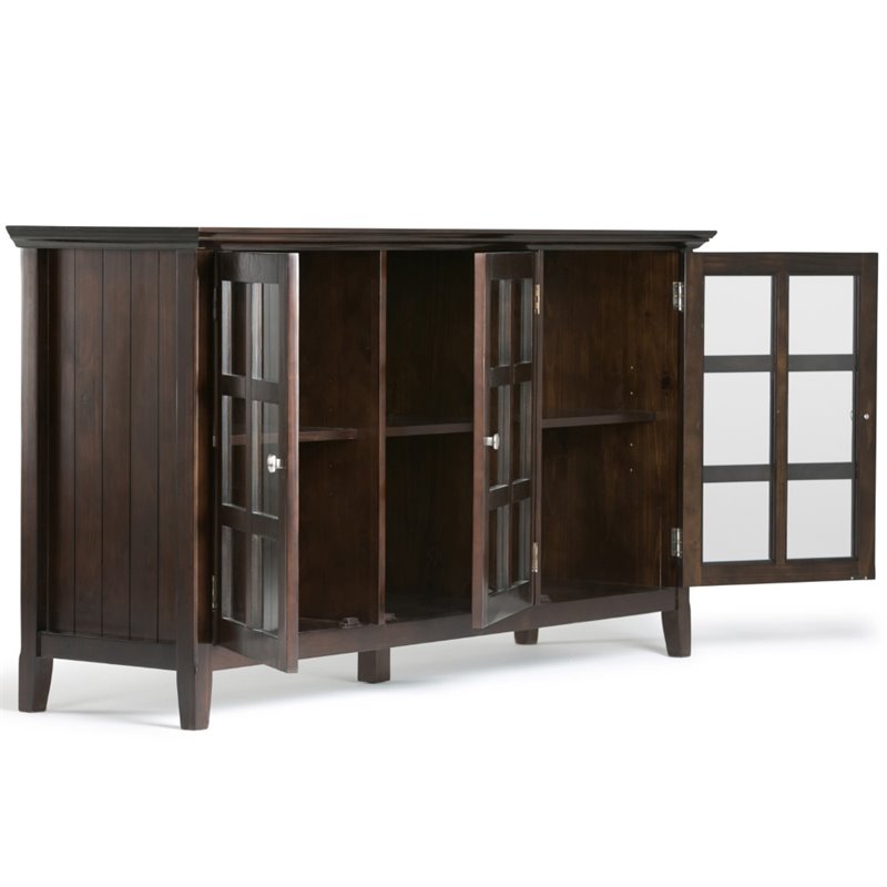 Maklaine 3 Doors Transitional Solid Wood Cabinet in Brunette Brown