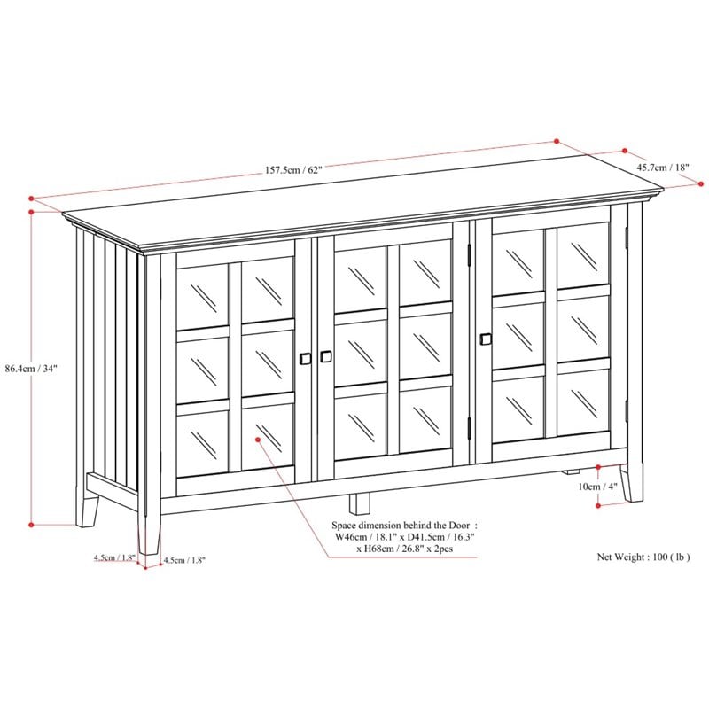 Maklaine 3 Doors Transitional Solid Wood Cabinet in Brunette Brown