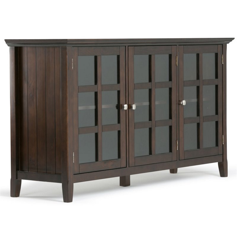 Maklaine 3 Doors Transitional Solid Wood Cabinet in Brunette Brown
