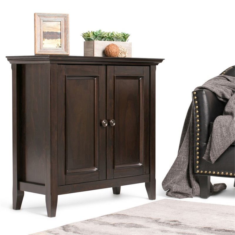 Maklaine Modern / Contemporary Solid Wood Low Storage Cabinet in Hickory Brown