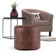 Maklaine Modern / Contemporary Round Pouf in Distressed Brown Genuine Leather