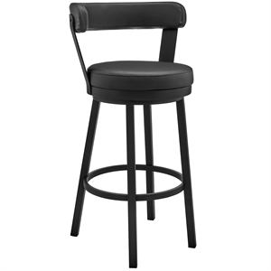 Maklaine 26&quot Modern Faux Leather Swivel Counter Stool in Black