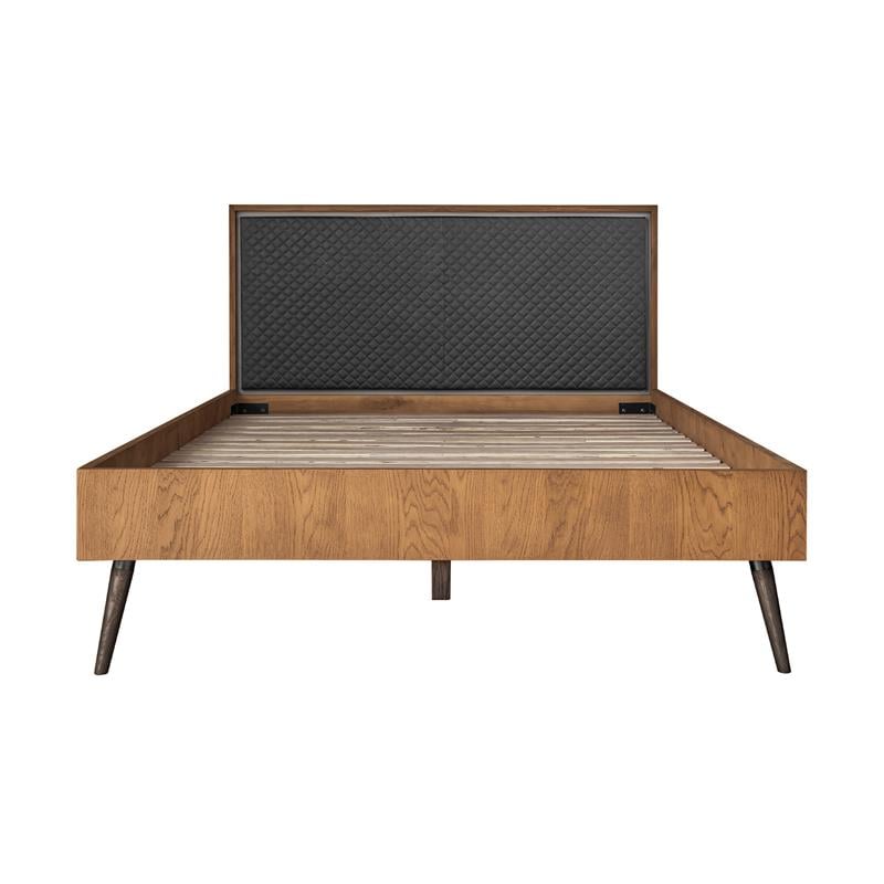 Maklaine Rustic Oak Wood Upholstered Faux Leather Queen Platform Bed