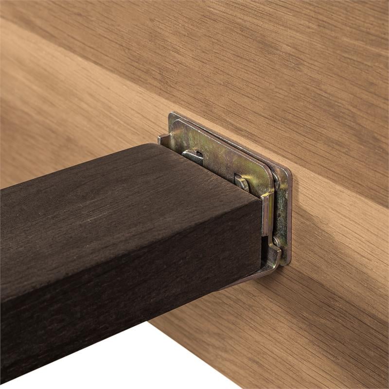 Maklaine Rustic Oak Wood Upholstered Faux Leather Queen Platform Bed
