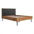 Maklaine Rustic Oak Wood Upholstered Faux Leather Queen Platform Bed